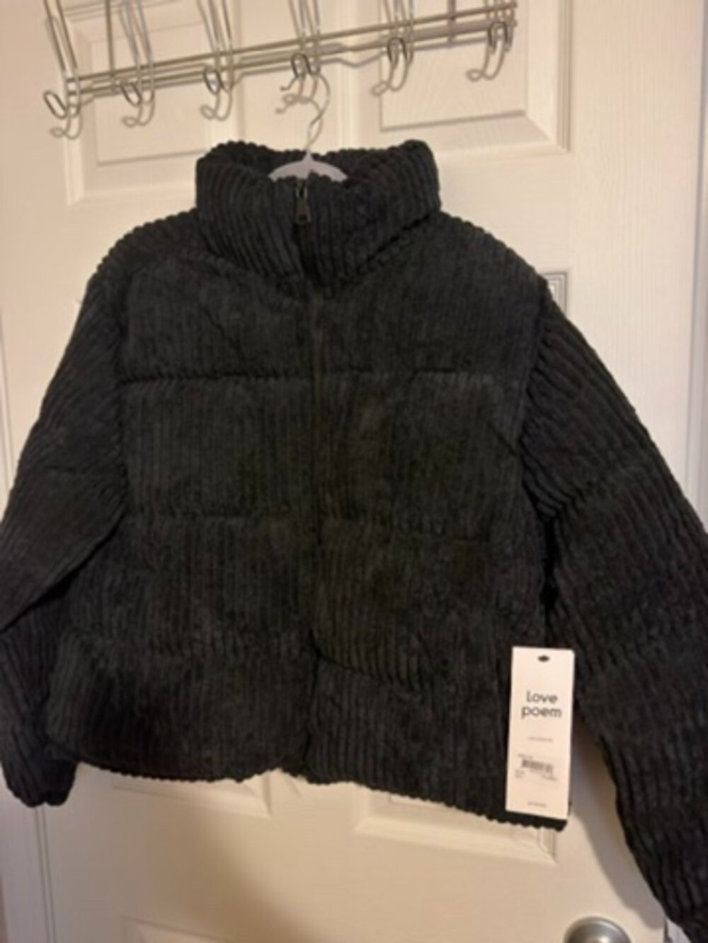 Love Poem Black Textured Puffer Jacket Jenny-100 Large NWT